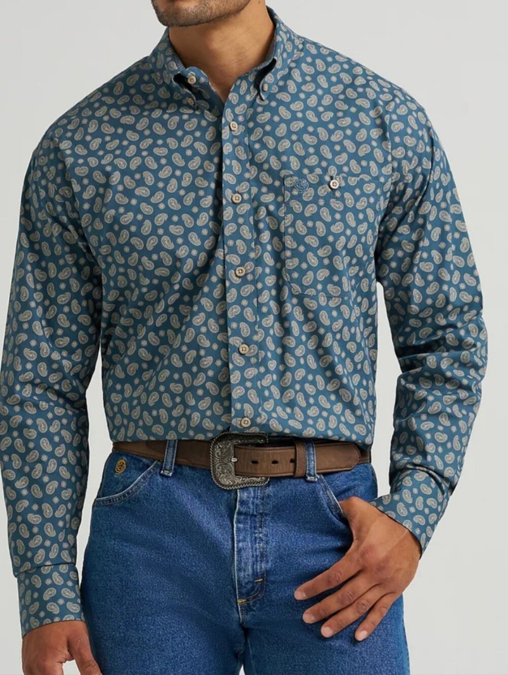 Wrangler George Strait Paisley Button-Down Shirt Mens Size XL 98% Cotton